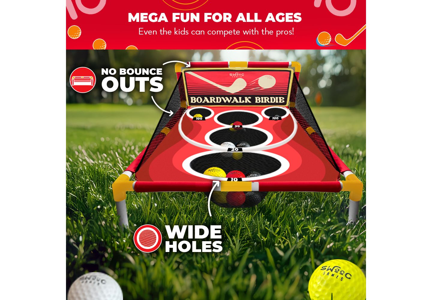 Детская игрушка SWOOC Boardwalk Birdie Arcade-Style Golf Chipping Game with 10+ Games, For 2-8 Players, Ages 5+, цвет: Красный — фото 3