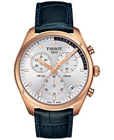 Men's Swiss Chronograph Tissto PR 100 Navy Blue Leather Strap Watch 41mm T1014173603100