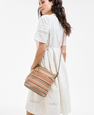 Straw North South Crossbody Bag