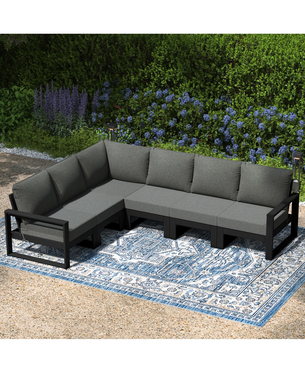 6-Piece Outdoor L-Shaped Patio Corner Sectional Sofa Conversation Set