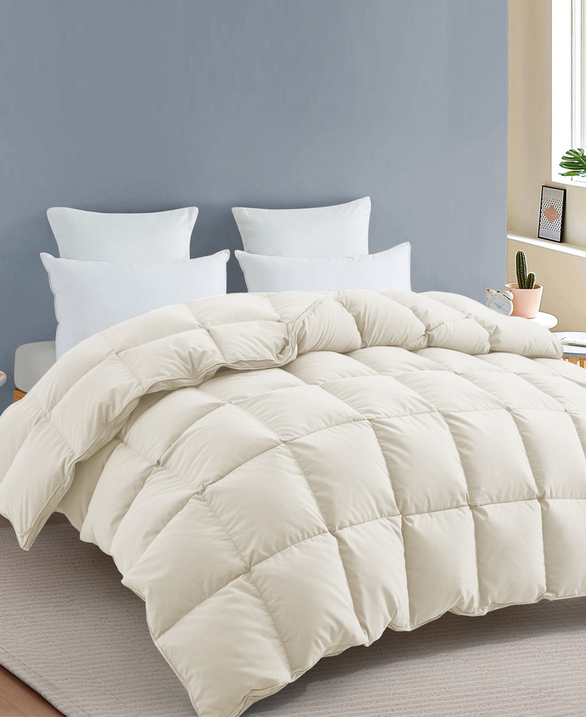 Unikome Medium Warmth Goose Feather Down Fiber Comforter, Full/queen In Neutral