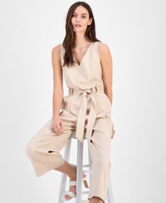 Women's Cropped Tie-Waist Cargo Jumpsuit 