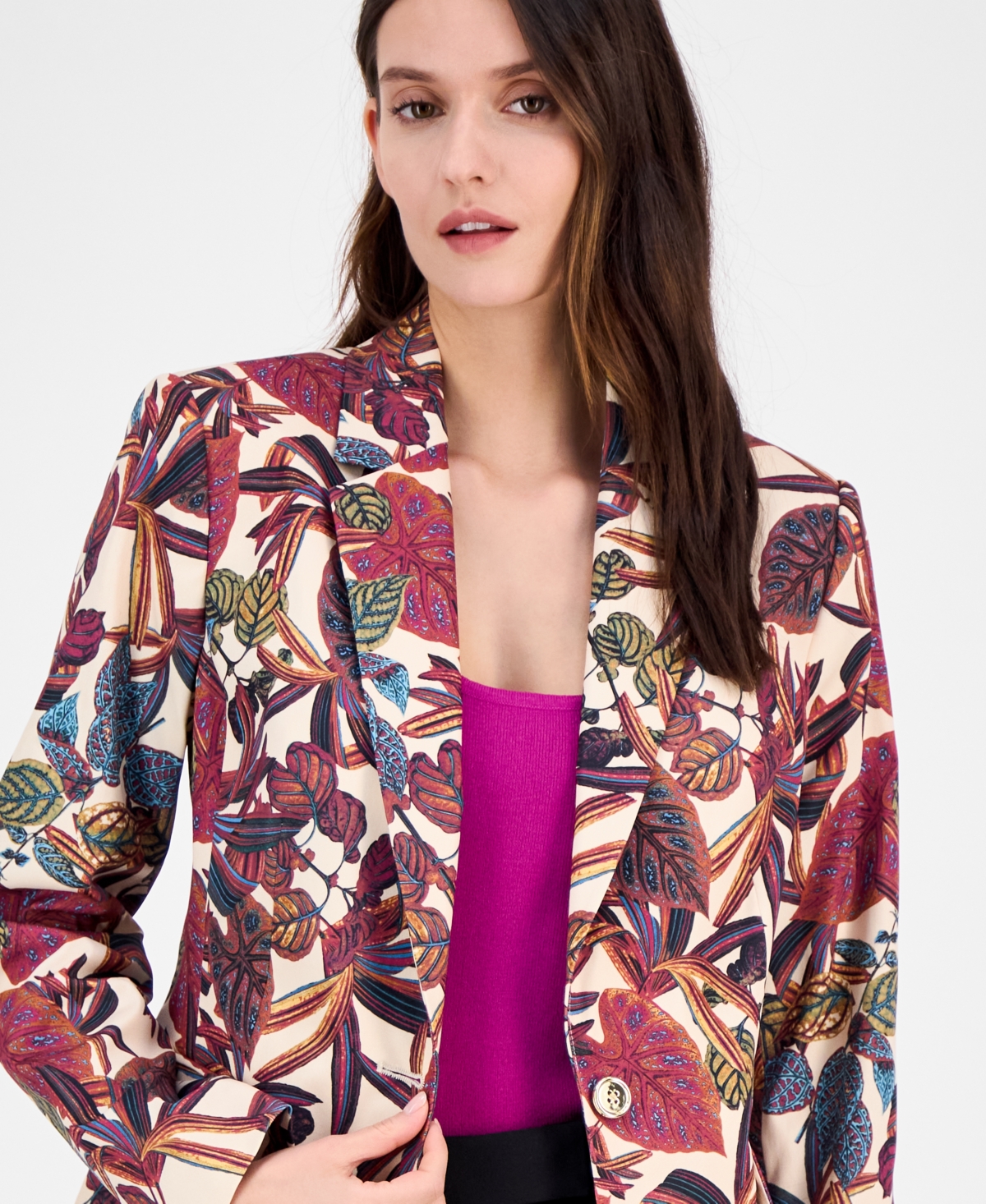 Tahari Asl Tahari Printed Notch Collar One-button Blazer, Regular & Petite Sizes