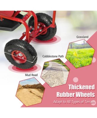  16.5&amp;#x22;-20.5&amp;#x22; Rolling Garden Cart with Height Adjustable Swivel Seat and Storage Basket