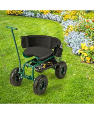 16.5&amp;#x22; to 20.5&amp;#x22; Rolling Garden Cart with Height Adjustable Swivel Seat and Storage Basket