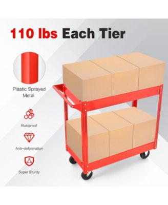 Heavy-Duty Metal Frame 2-Tier Utility Cart with Handle