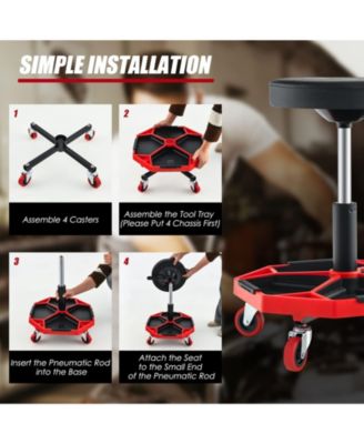 330 LBS Capacity Pneumatic Rolling Mechanic Stool with Padded Seat