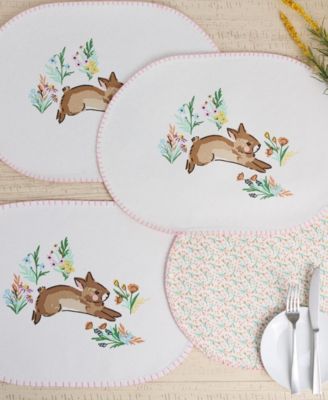Spring Bunny Printed Cotton Placemats, Set of 4
