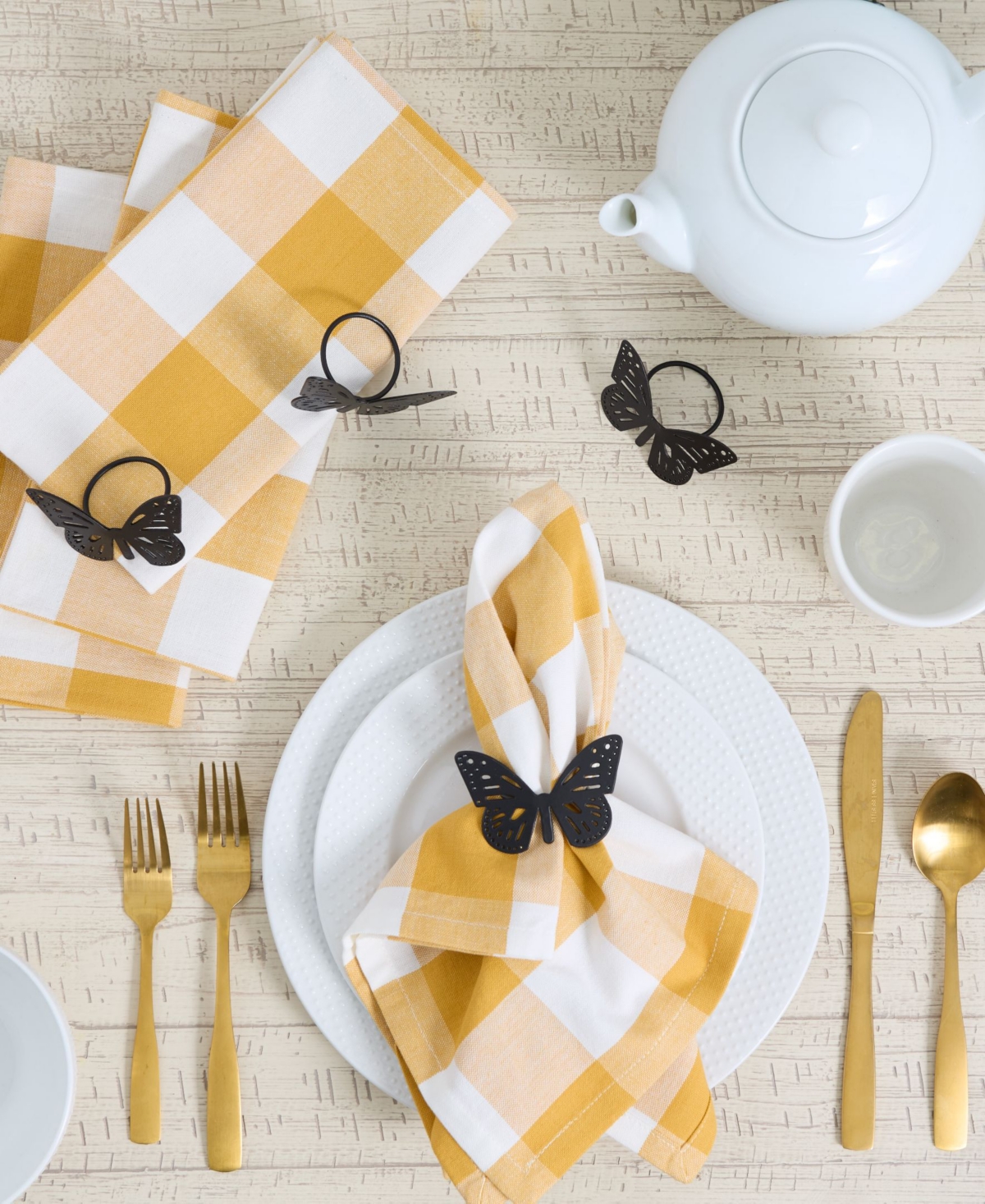 Design Imports Butterfly Metal Napkin Ring, Set Of 4 In Black