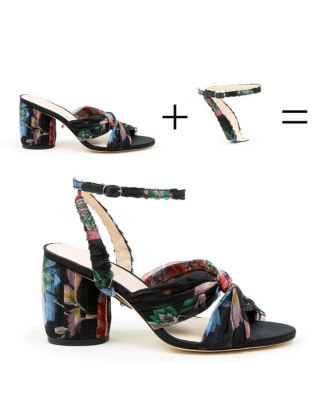 Women's Black Floral Organza Customizable Twist Sandals