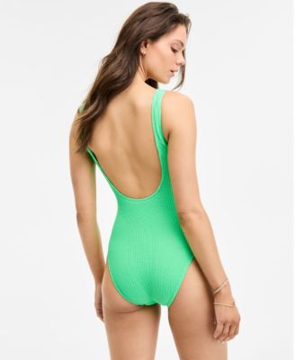 Women's Mint Tea Rib Scrunch One-Piece Swimsuit, Exclusively at Macy's