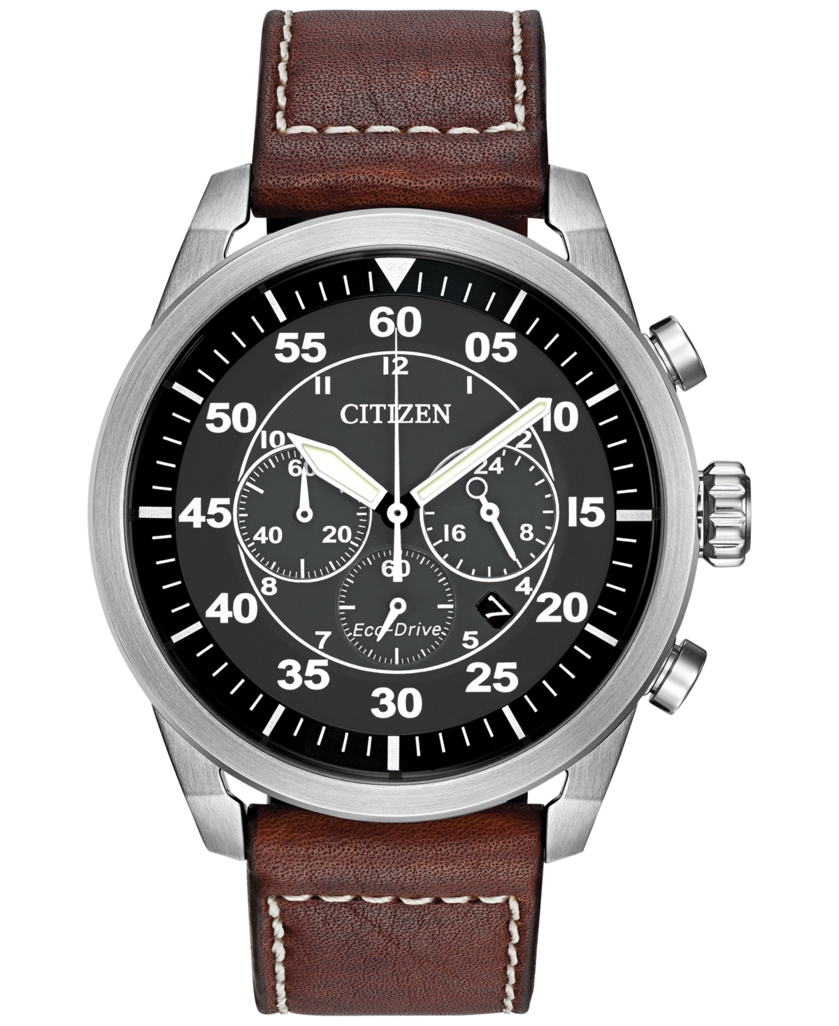 Men's Chronograph Eco-Drive Brown Leather Strap Watch 45mm CA4210-24E