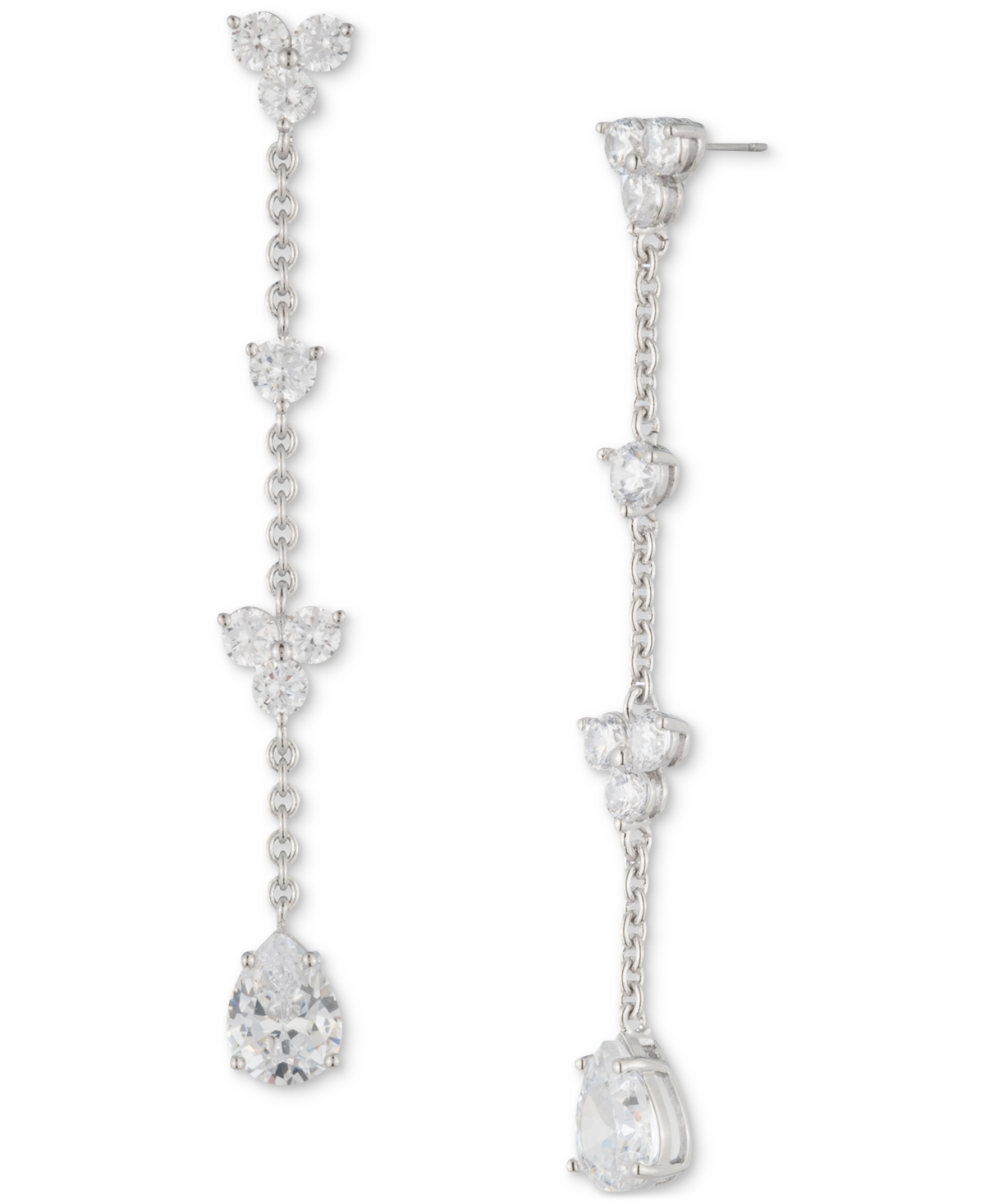 Silver-Tone Crystal Station Linear Drop Earrings - Crystal White