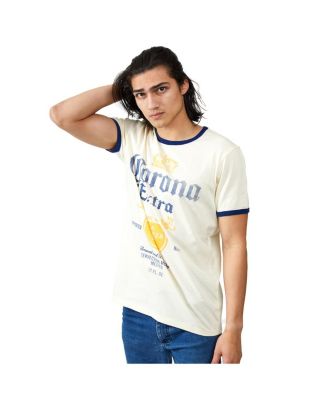 Men's Extra Label Crew Neck Short Sleeve Natural Ringer Tee-XXL