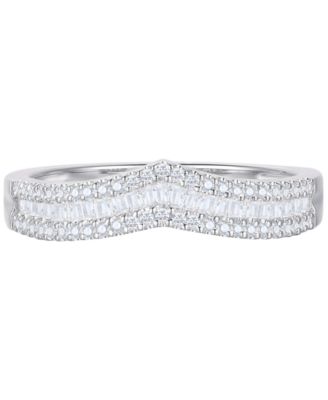 Diamond Baguette & Round Chevron Ring (1/3 ct. t.w.) in 14k White Gold