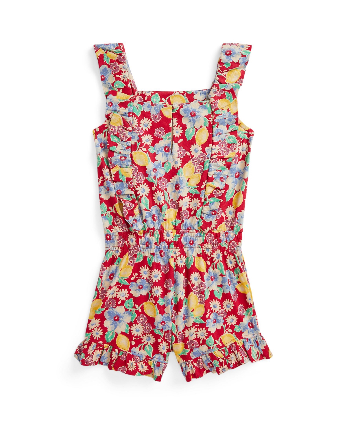 Polo Ralph Lauren Big Girls Floral Ruffled Jersey Romper In Red