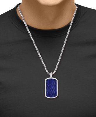 EFFY&reg; Men's Sapphire Pav&eacute; Dog Tag 20" Pendant Necklace (2-3/8 ct. t.w.) in Sterling Silver