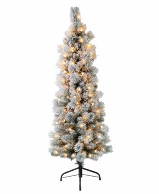 Puleo International - 4.5 ft. Pre-Lit Flocked Patagonia Pine Pencil Artificial Christmas Tree with 100 UL- Listed Clear Lights