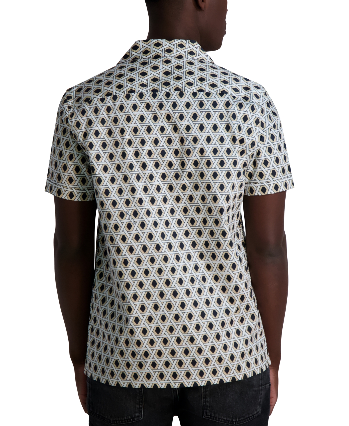 Karl Lagerfeld Men's Regular-fit Geometric Button-down Camp Shirt In White