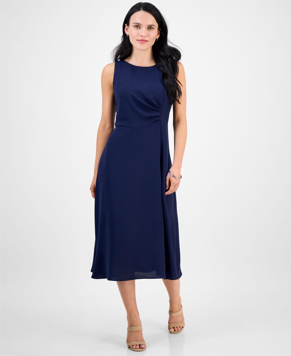 Petite Boat-Neck Sleeveless Midi Dress - Navy