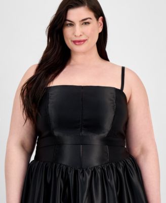 Plus Size Satin Square-Neck Midi Dress