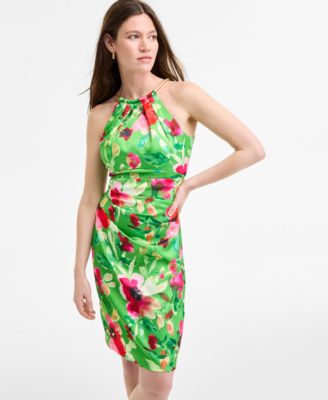 Women's Chain-Trim-Neck Sleeveless Sheath Dress