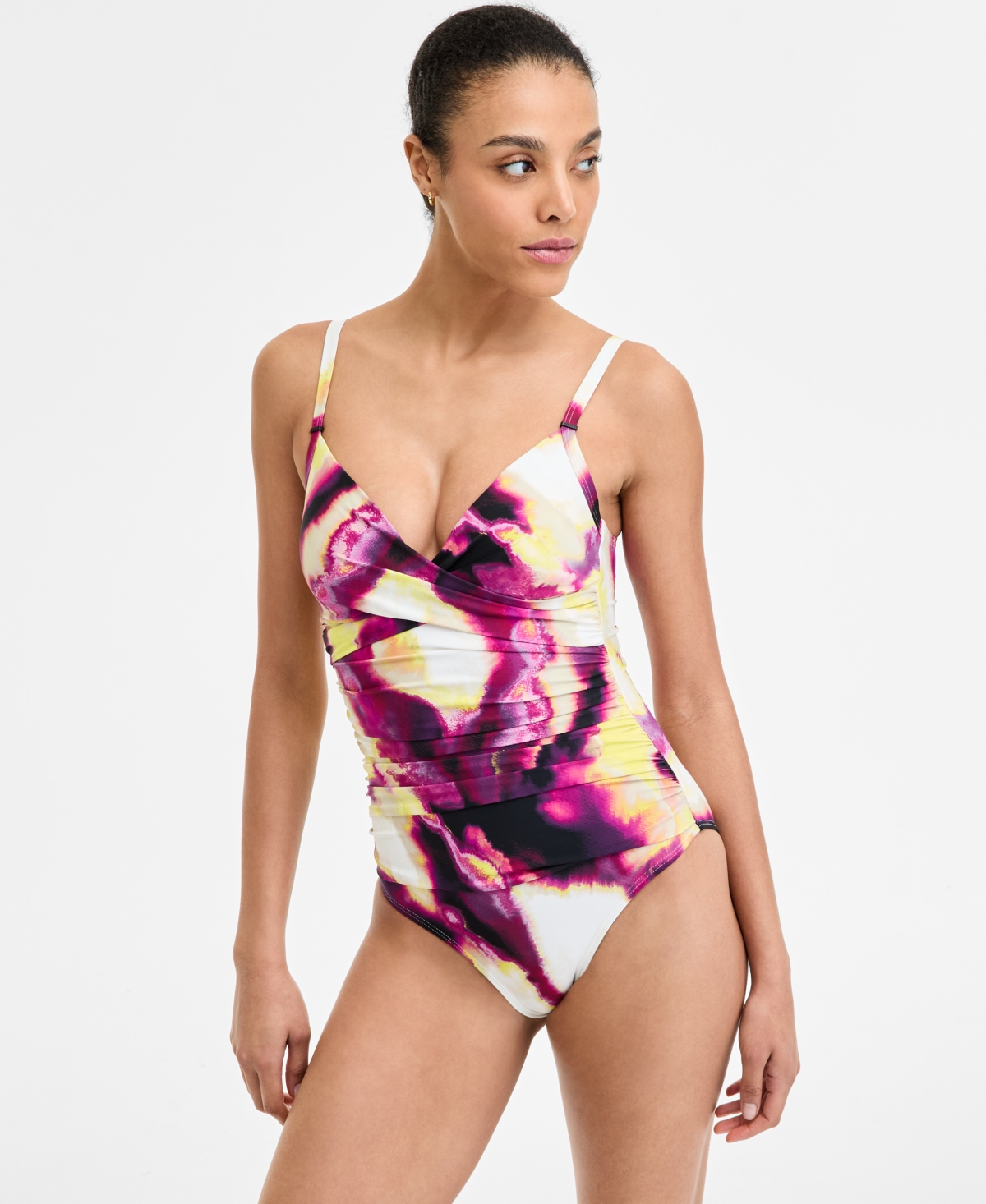 Women's Crossover Ruched One-Piece Swimsuit - Black