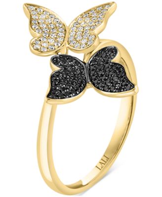 Black & White Diamond Butterfly Ring (1/3 ct. t.w.) in 14k Gold