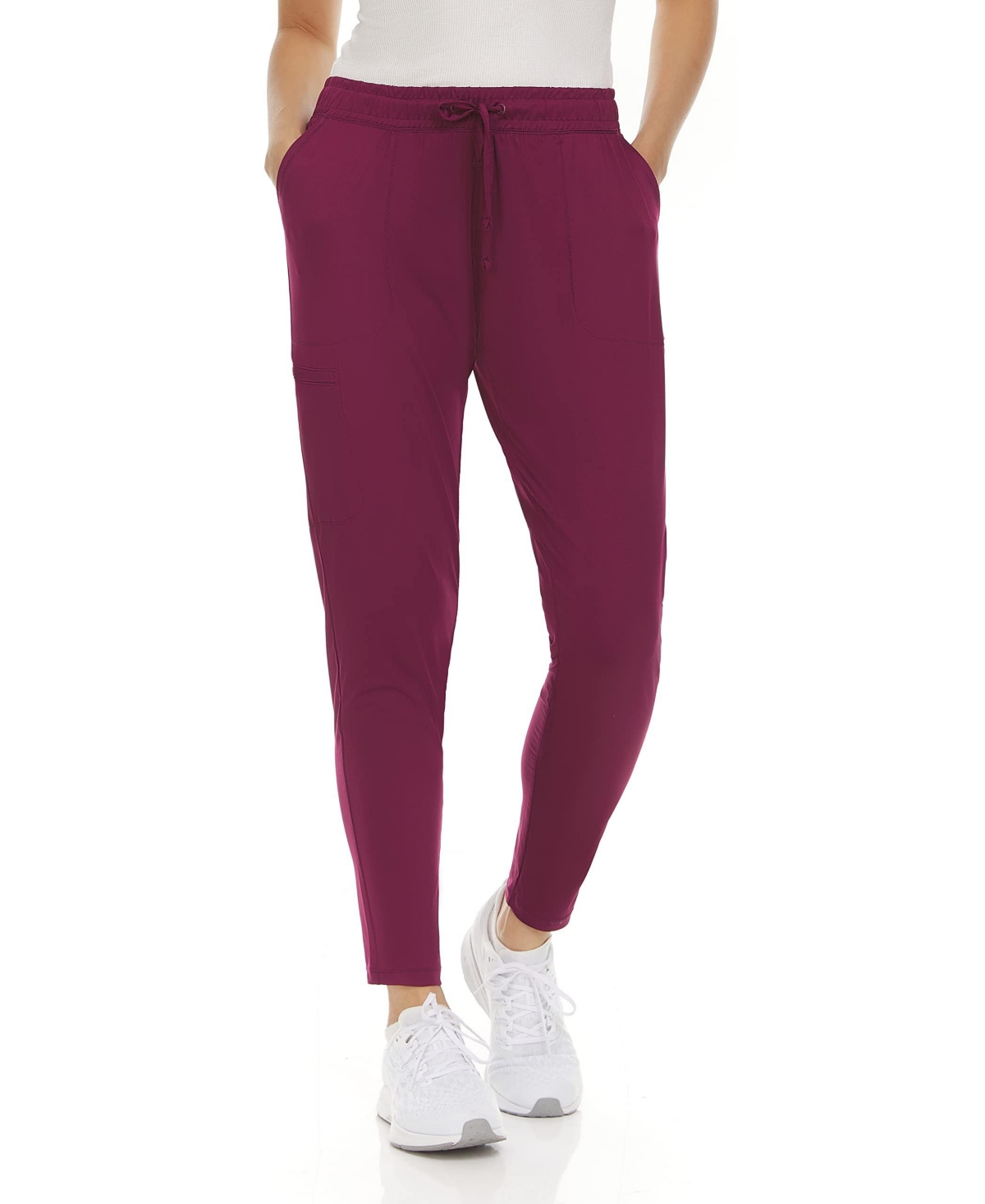 Women's Scrubs Mid Rise Slim 5 Pocket Active Yoga Scrub Pants, Wine Xx Small - Wine