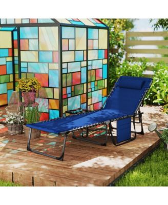 Folding Chaise Lounge ning Chair w/ Adjustable Back