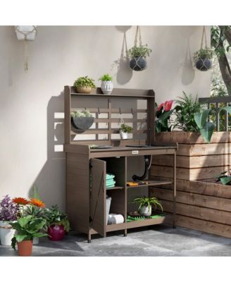 Wooden Potting Bench with Storage, Sink, Water Tap,