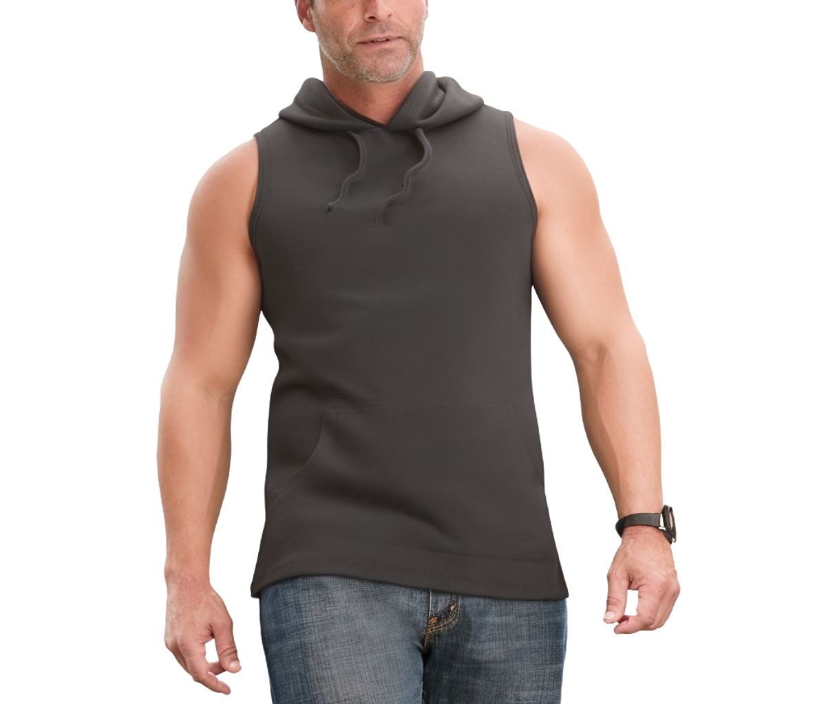 Big & Tall Lightweight Muscle Hoodie Tee - Heather grey