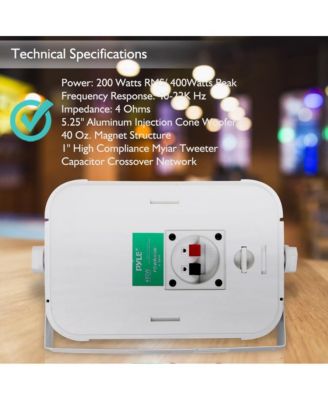 PDWR40W 5.25" Waterproof Indoor/Outdoor Wall Mount Speakers - 400W, White, Pair