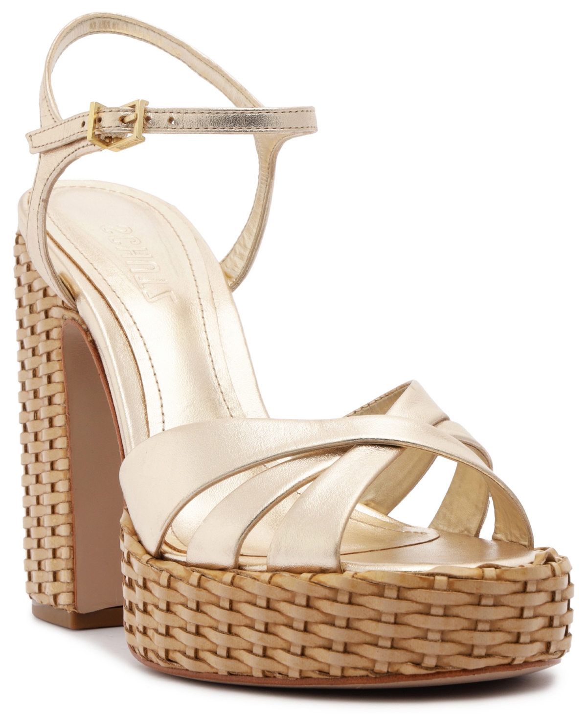 Shop Schutz Women's Keefa High Straw Round Toe Sandals In Golden