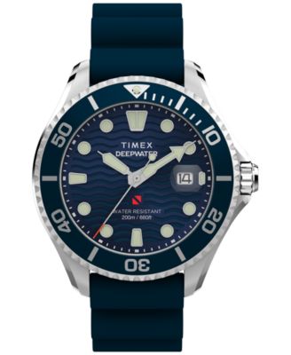Men's Quartz Analog Blue Rubber Watch, 44mm