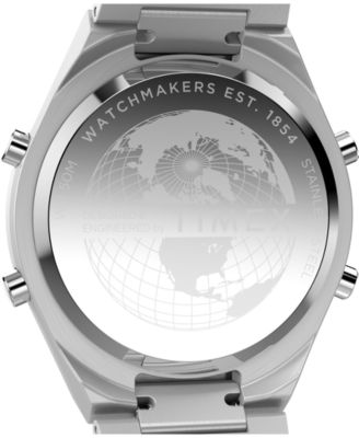 Men's Quartz Digital Silver-Tone Stainless Steel Watch, 39mm