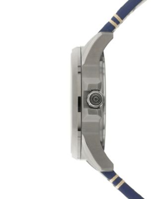 Men's Hawker Harrier Farley Multifunction Blue Leather Strap Watch, 44mm