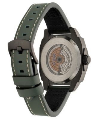 Men's Hawker Hunter Atlas GMT Automatic Green Leather Strap Watch, 44mm