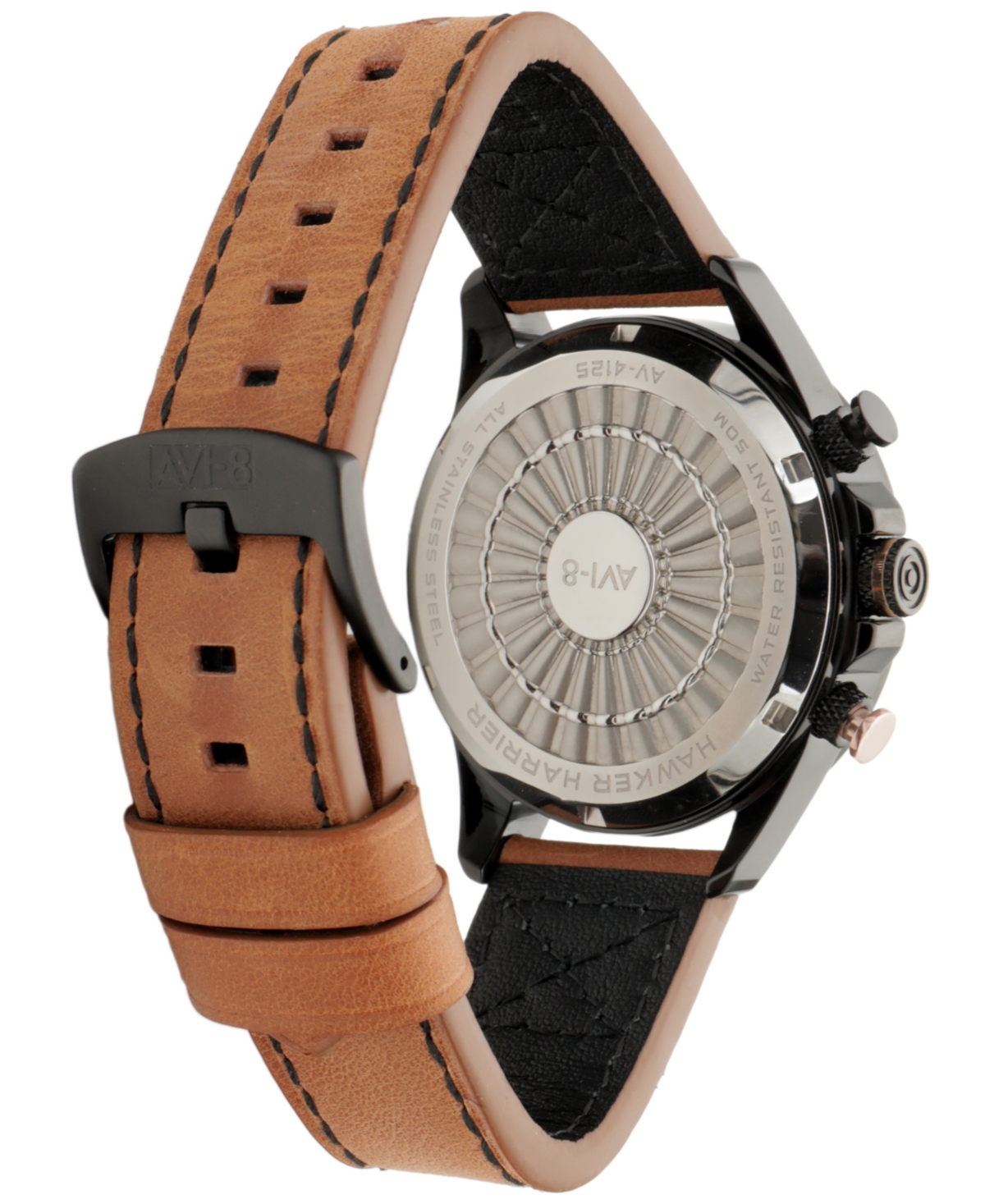 Avi-8 Men's Hawker Harrier Matador Chronograph Brown Leather Strap Watch, 44mm In Black