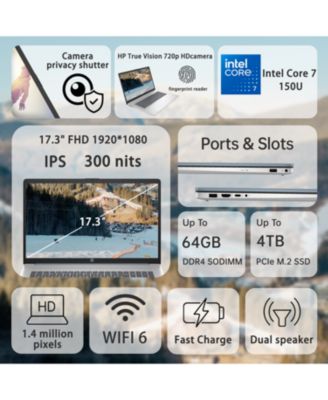 Essential 17.3" Daily Traditional Laptop Intel Core 7 150U 8GB RAM Intel Integrated Graphics 512GB SSD Storage Windows 11 Home FHD 60Hz - Blue