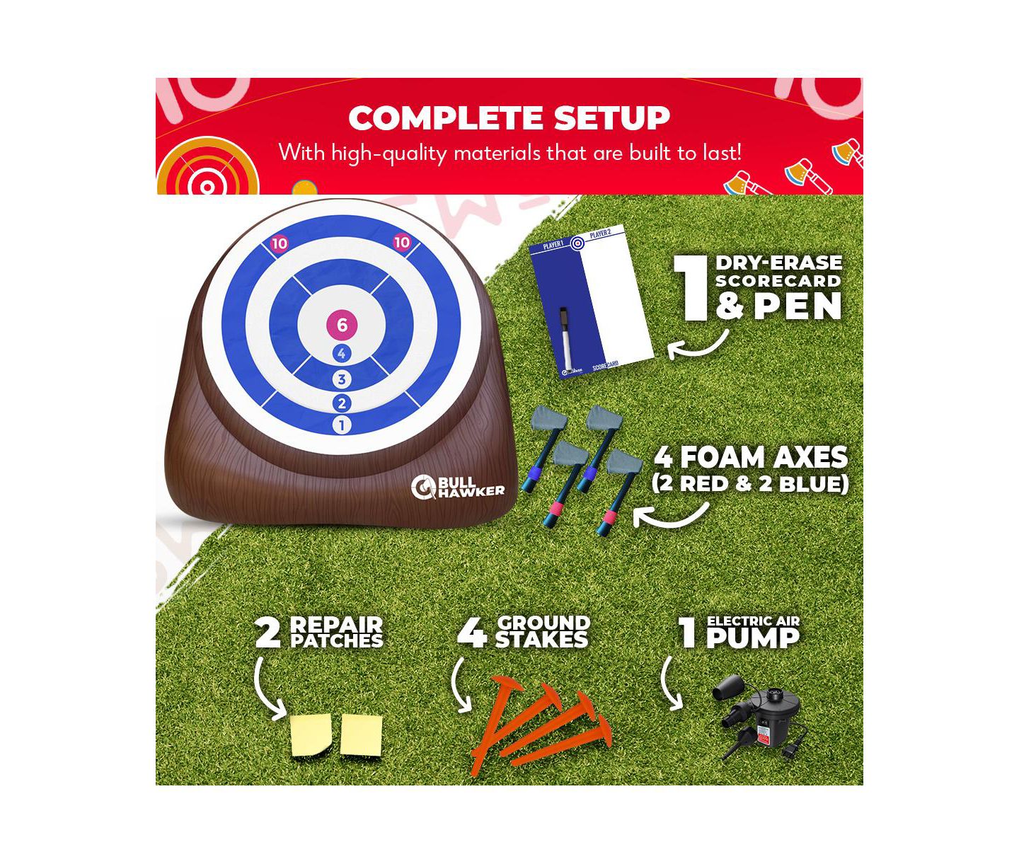 Детская игрушка SWOOC Bull Hawker Over 6ft Tall Inflatable Foam Axe Game with 15+ Games, 2-8 Players, Ages 4+, цвет: Коричневый — фото 6