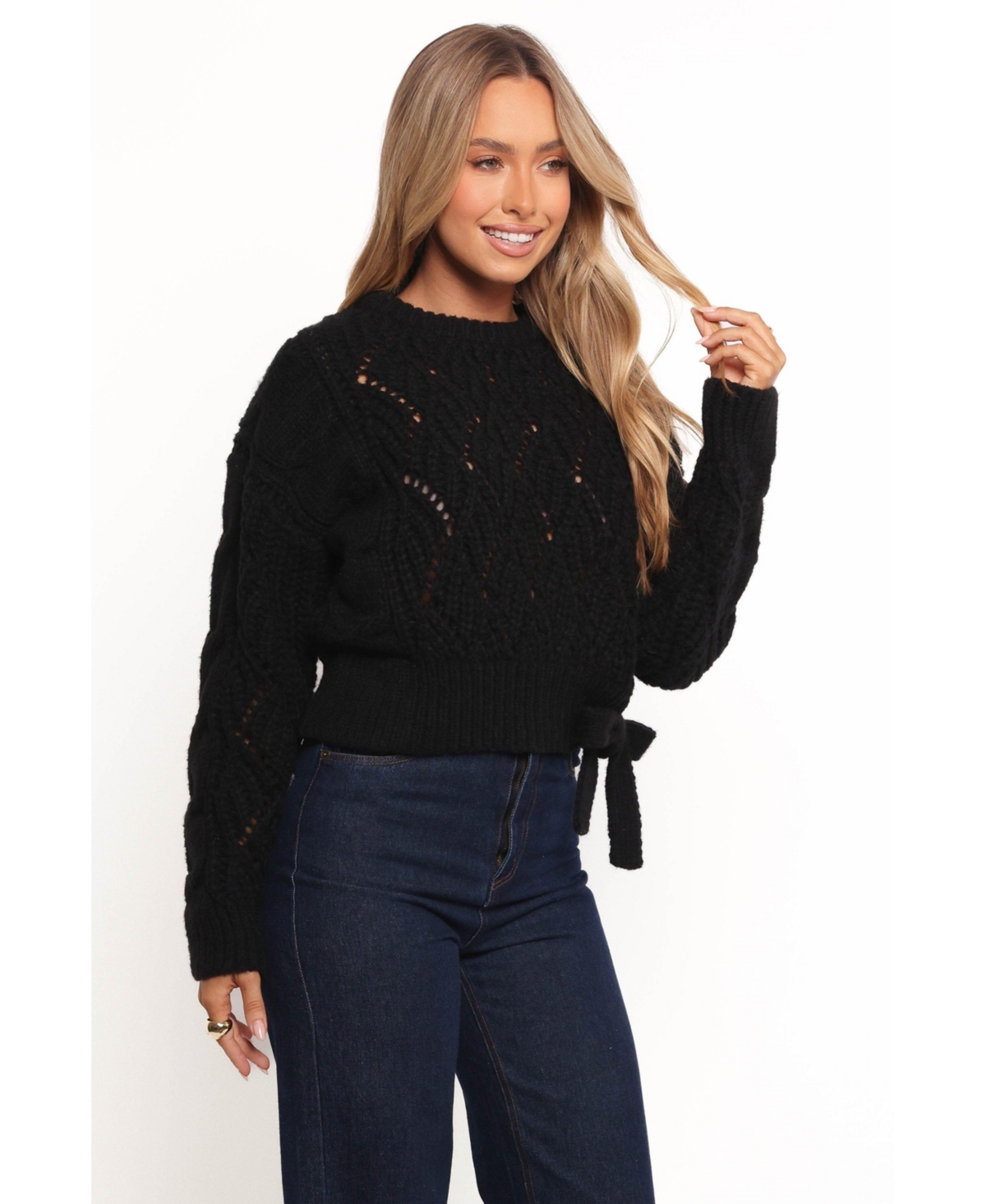 Women's Birdie Tie Side Knit Sweater - Black