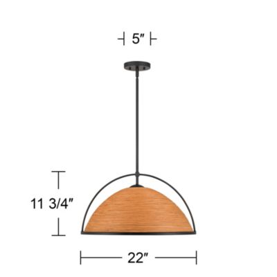 William 22" Modern 4-Light Pendant Chandelier Ceiling Light Fixture Dining Room Over Table Black Finish Rattan