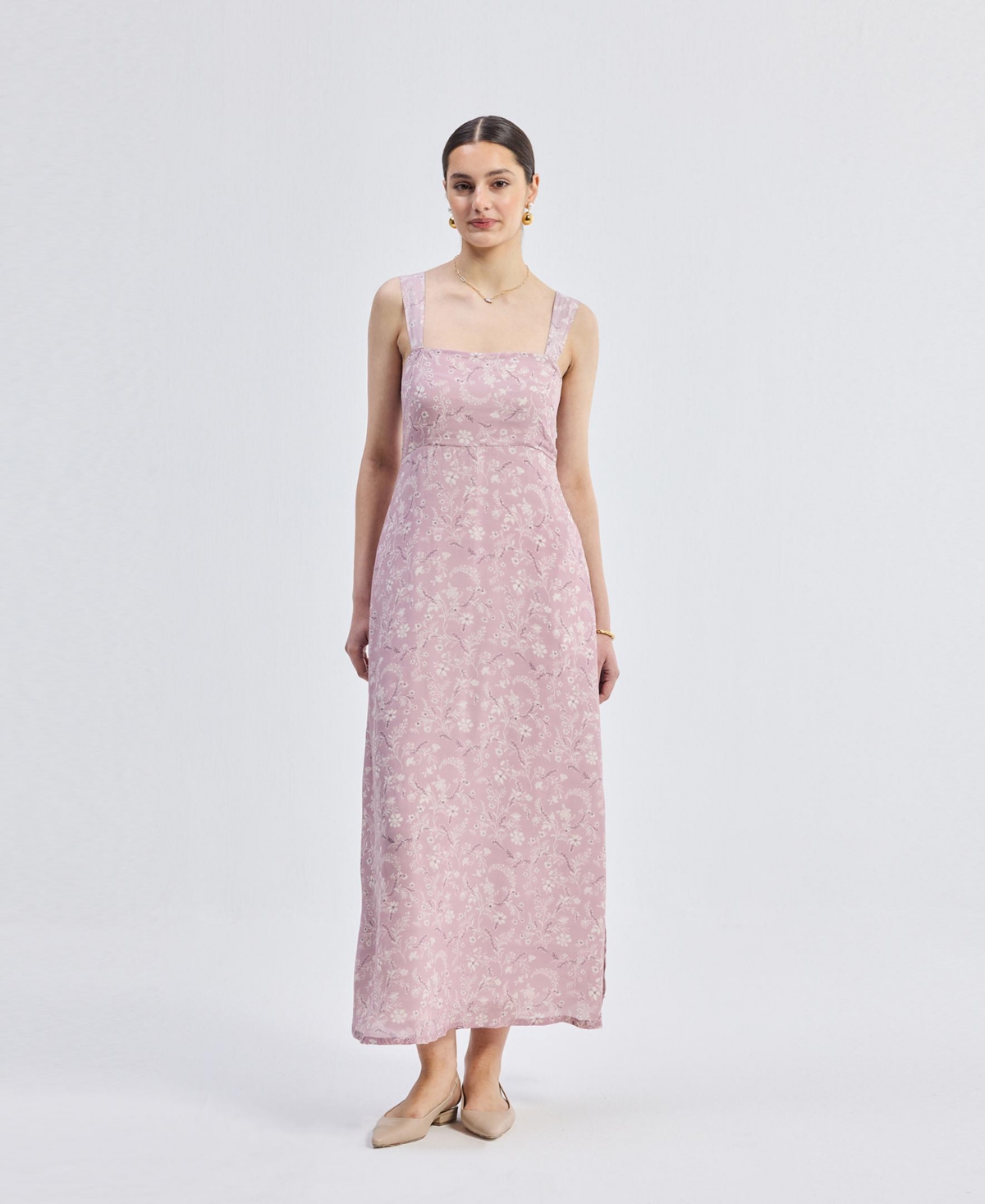Women's Perfect Floral Maxi with Tapered Straps in Pink - Pink