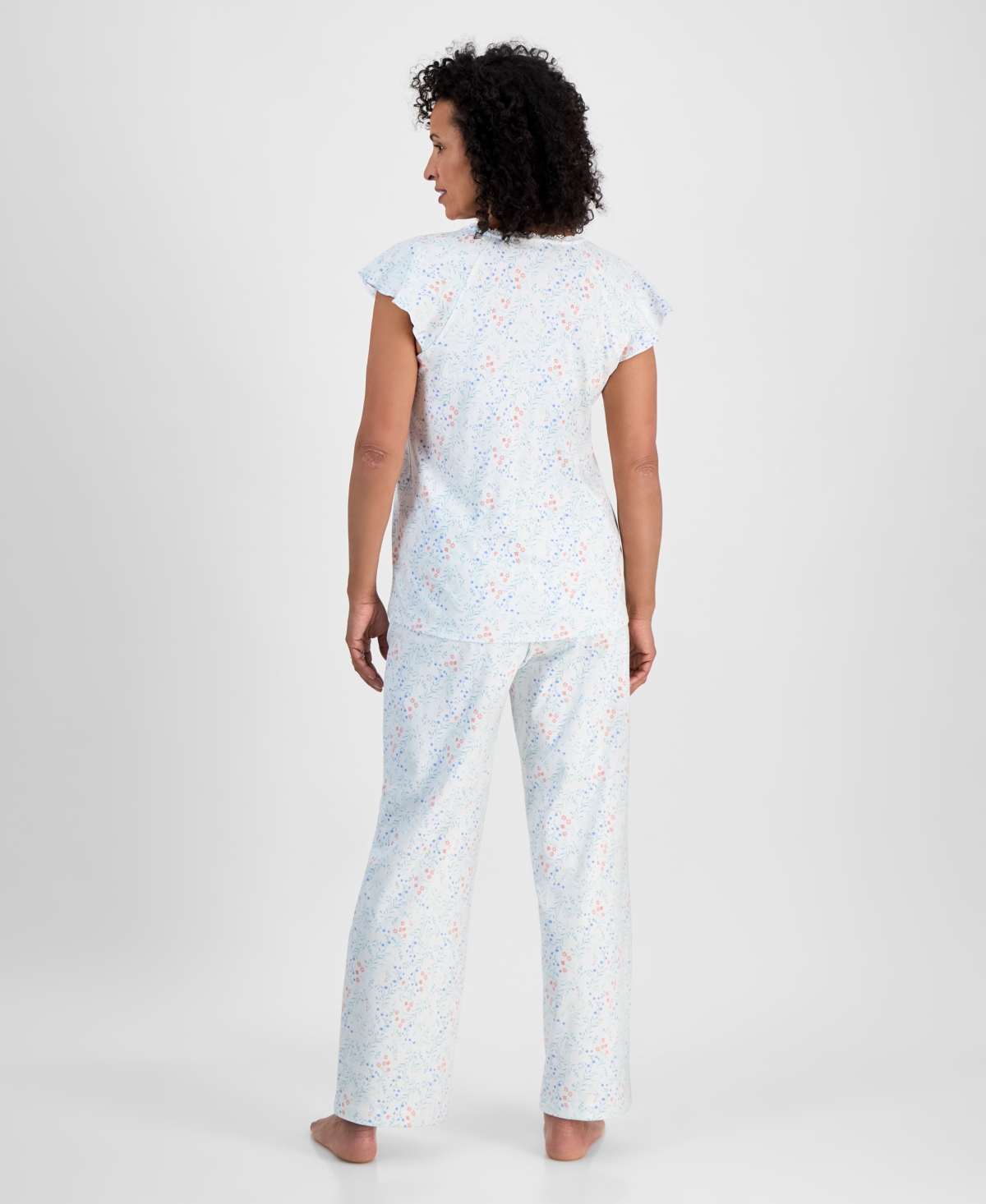CHARTER CLUB WOMEN'S COTTON FLUTTER-SLEEVE PAJAMA SET, EXCLUSIVELY AT MACY'S 