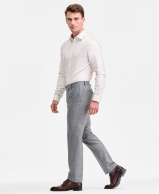 Men's Modern-Fit Stretch Black & White Wool-Blend Suit Separate Pants