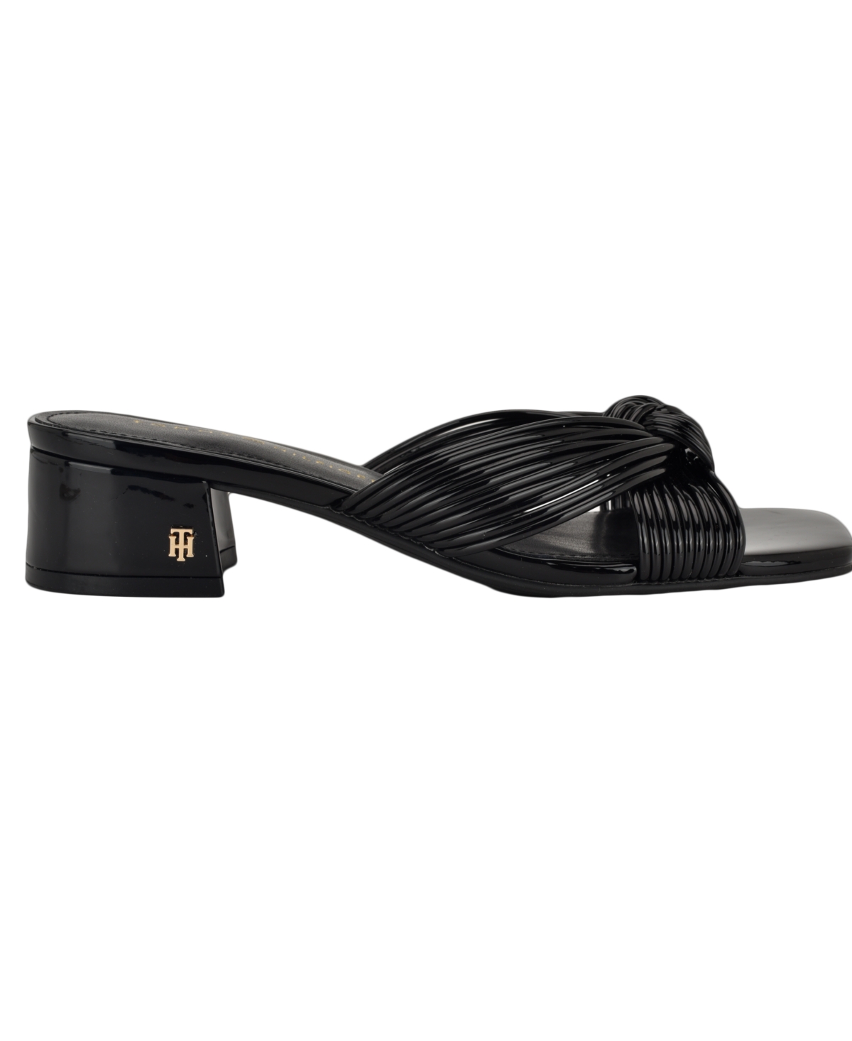 Tommy Hilfiger Women's Philie Knotted Crisscross Block Heel Sandals In Black Patent