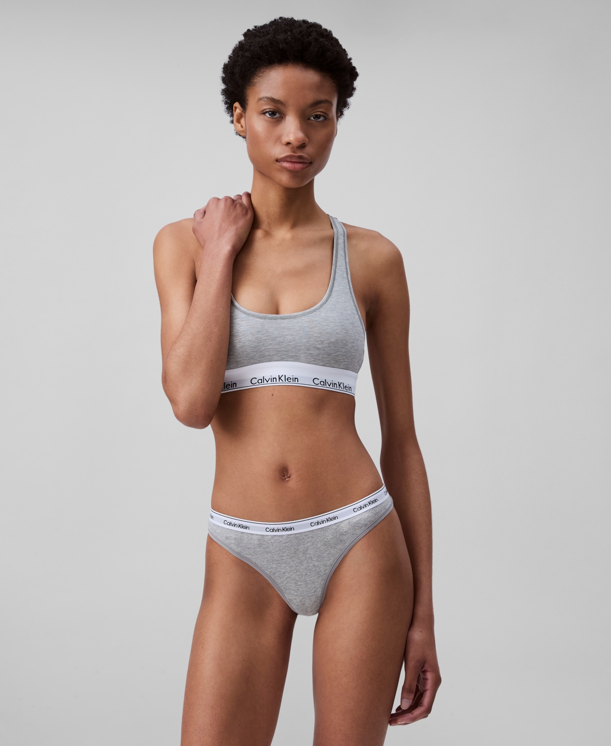Shop Calvin Klein Women's Modern Logo 3-pack Thong Underwear Qd5209 In Highline Green,buff Pink,grey Heather
