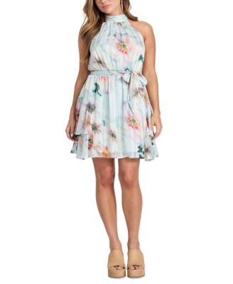GUESS - Women's Printed Tied Halter Mini Dress
