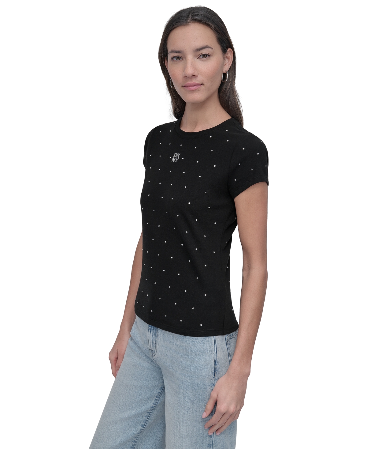 DKNY JEANS PETITE RHINESTONE-EMBELLISHED T-SHIRT 